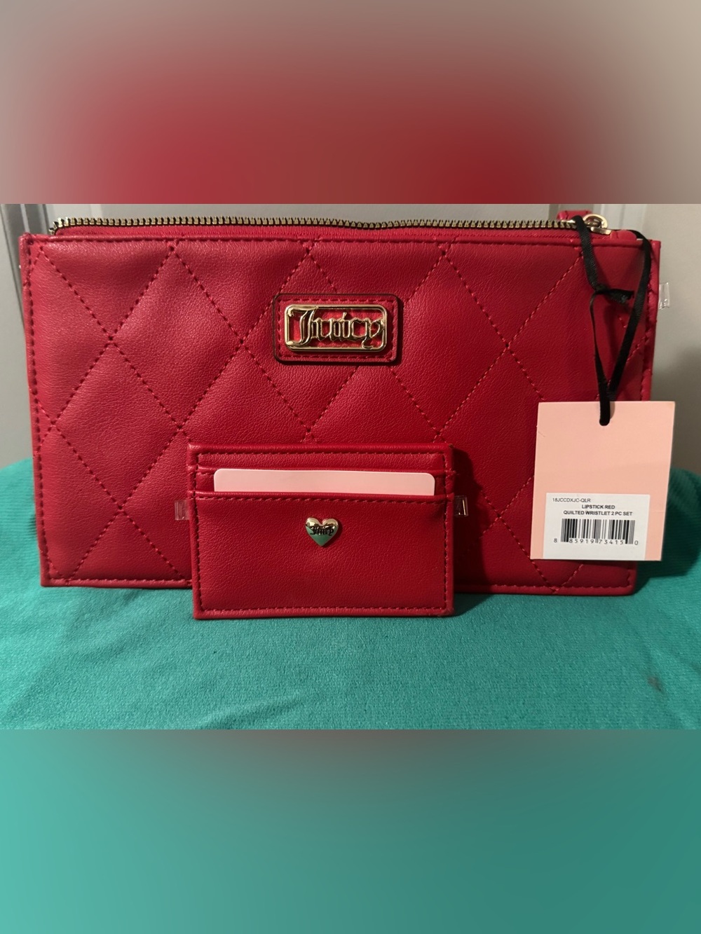 Juicy Couture Red Quilted Wallet with Matching Card Holder
